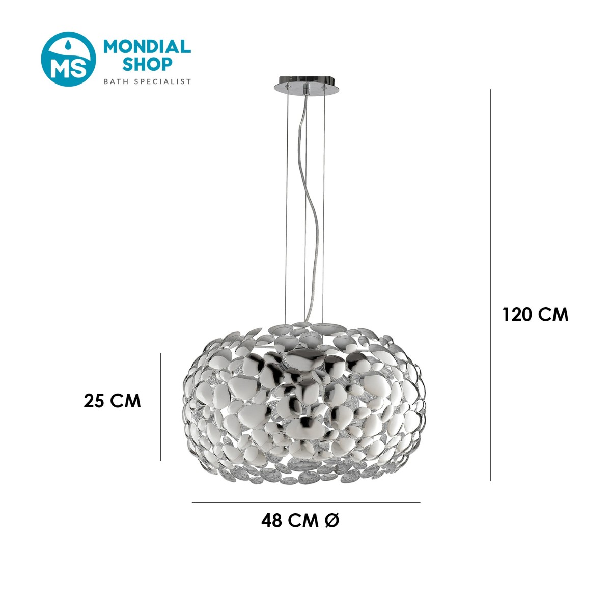 Lustre blanc ou chromé Ø48 cm, 3 ampoules E27 | Mondialshop