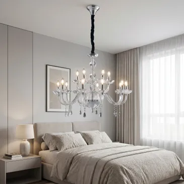 lampadario classico a 10+5 bracci in cristallo, disponibile in finitura oro o cromo