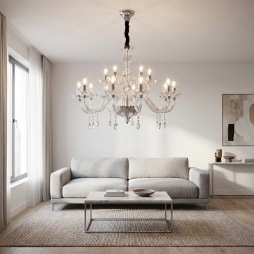 Lampadario Classico a 5 bracci E14 in Cristallo Disponibile in oro o cromo Adatto a camere e saloni