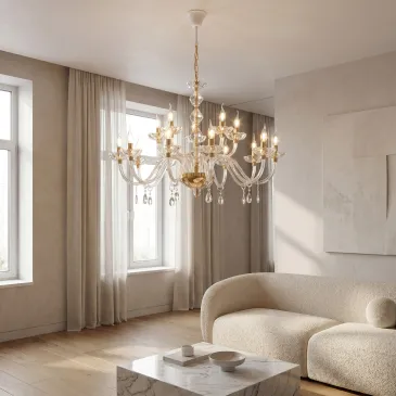 5-armiger Kristalllüster in Gold oder Chrom, E14 | Mondialshop