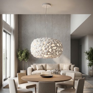 Lampada a Sospensione Disponibile in bianco o cromo Ø65CM 5xE27 Adatta a saloni e open space