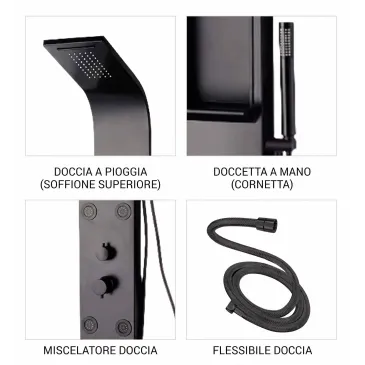 Colonna doccia nera in acciaio spazzolato con cascata COMO