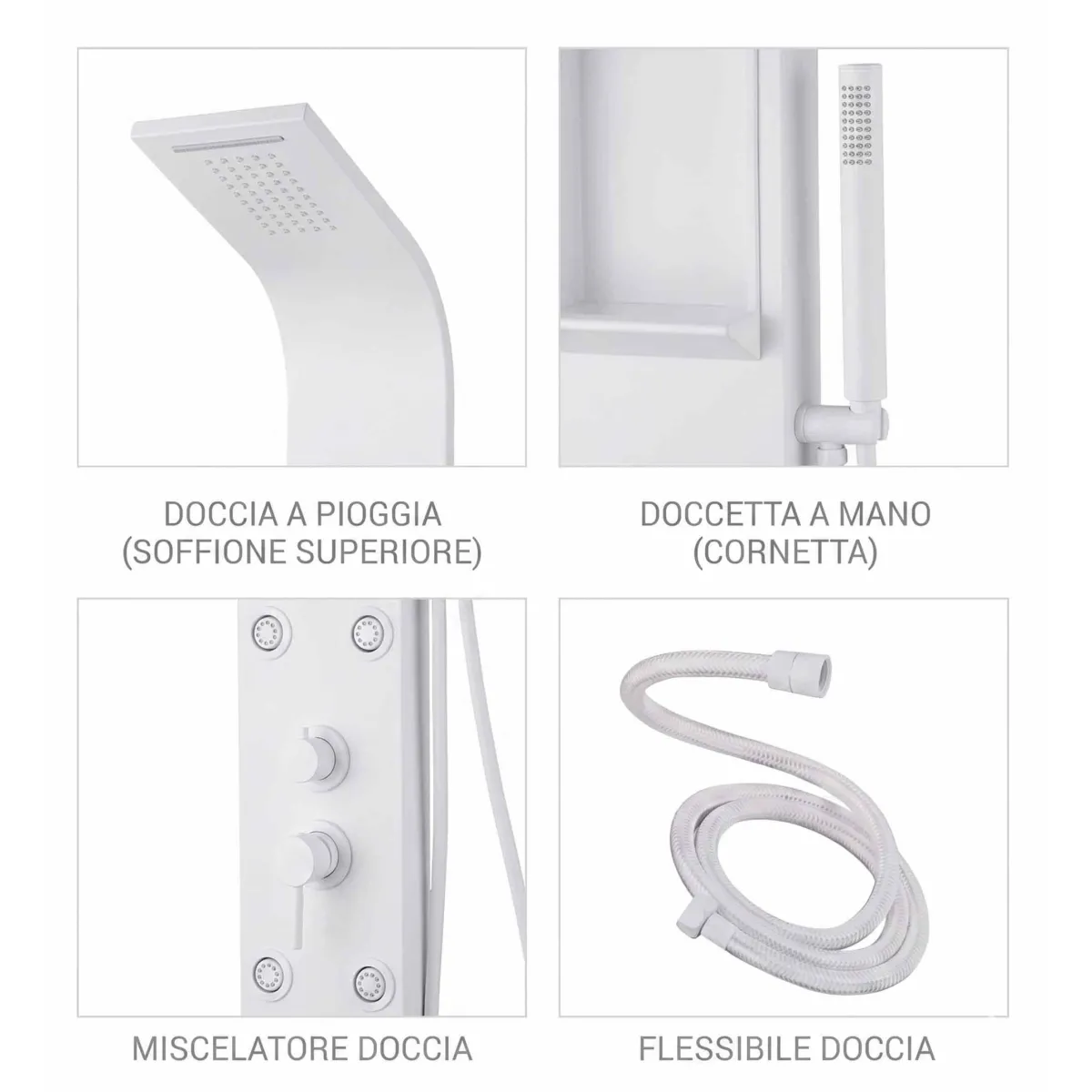 Colonna doccia bianca in acciaio con cascata COMO