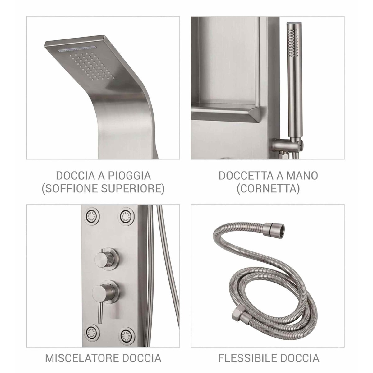 Colonna doccia acciaio satinato con cascata COMO