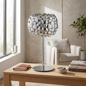 Lampe de table blanche ou chromée 2xE27 | Mondialshop