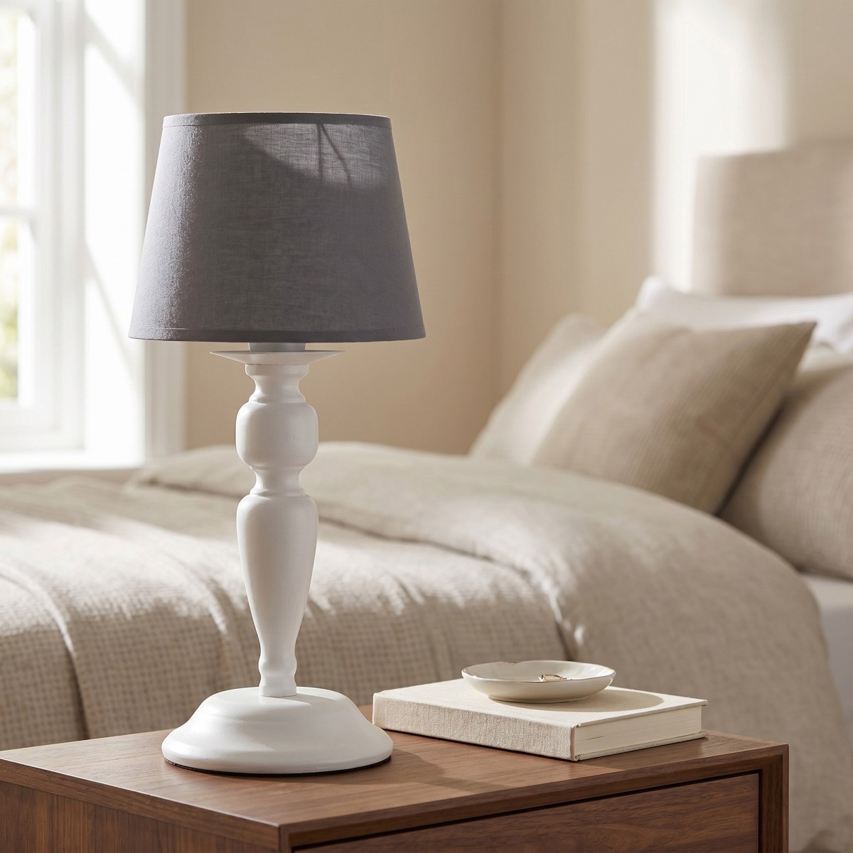 Lampe de table classique blanche et grise | Mondialshop