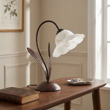 Lampe de table E14 en métal rouillé et verre | Mondialshop