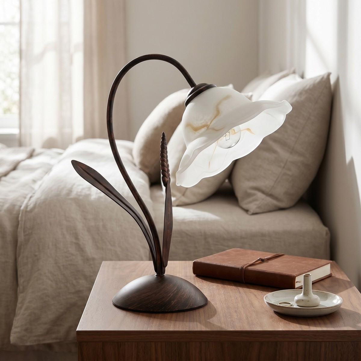 Lume da Tavolo Metallo Ruggine e Vetro E14 | Mondialshop