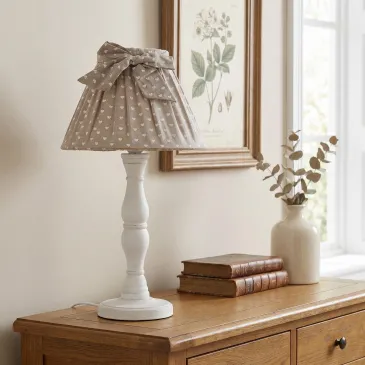 Tischleuchte aus Cin-Holz und beigem Stoff | Mondialshop