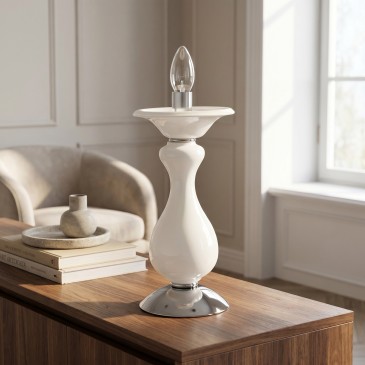 Lampada da Tavolo Classica Adatta per salotto e camera In pasta di vetro bianca E14