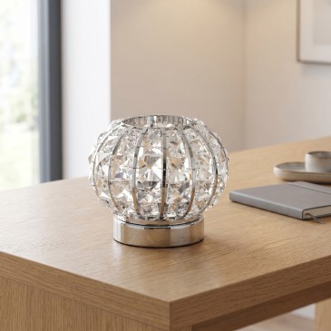 Lampada da Tavolo Tonda Con cristalli K9 squadrati In metallo cromo Disponibile in 2 dimensioni G9