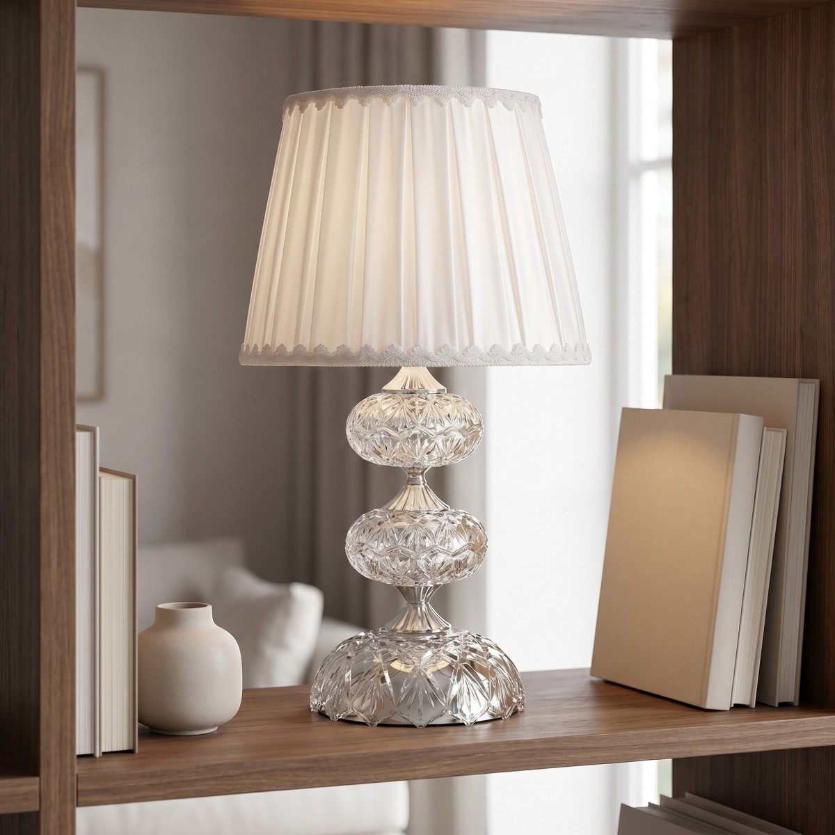 Lampe de table E14 en cristal et chrome | Mondialshop