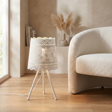Lampada da Tavolo Moderna Adatta per camera e soggiorno Treppiede Bianco Design pizzo E27