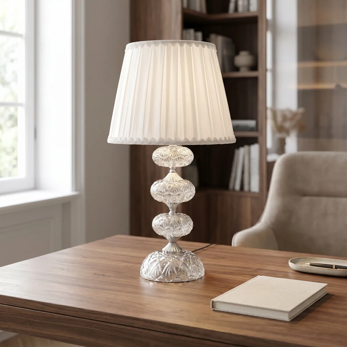 Lampe de table élégante en chrome et cristal | Mondialshop