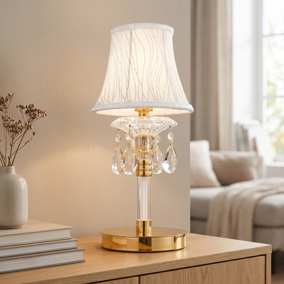 Lampada da Tavolo Elegante in Oro e Cristalli K9 |...
