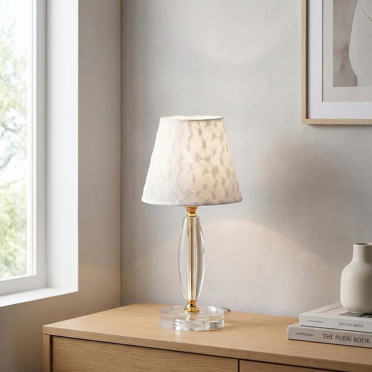 Klassische Tischleuchte aus Kristall und Stoff | Mondialshop