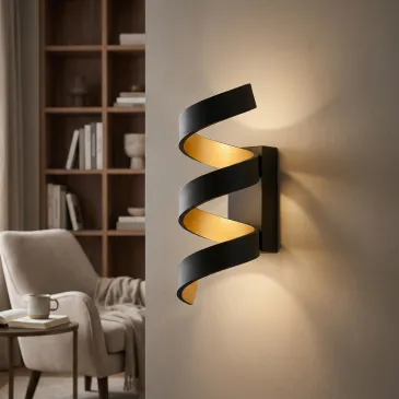 Applique LED a Spirale Moderna 9W Nero  Per camere e salotti