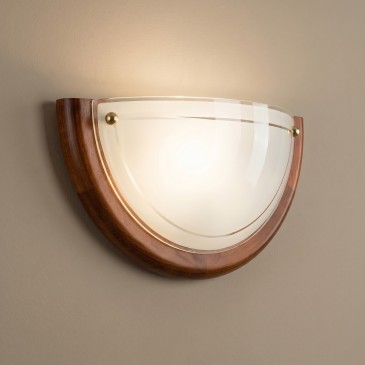 Lunette Wandleuchte aus weißem Glas und Holz, E27 | Mondialshop