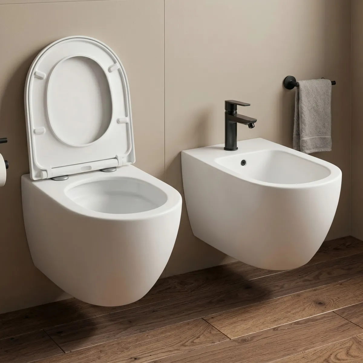 Sanitari Sospesi bianco opaco senza brida wc e Bidet...