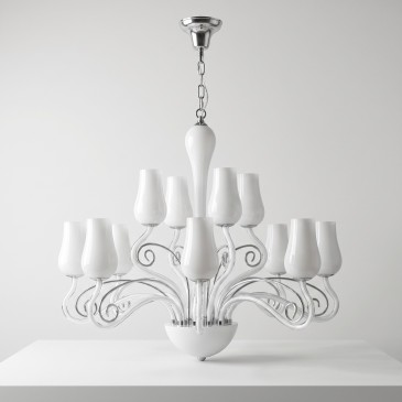 Lustre en verre soufflé à 12 bras E14 | Mondialshop
