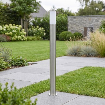Borne lumineuse extérieure E27 en nickel satiné | Mondialshop