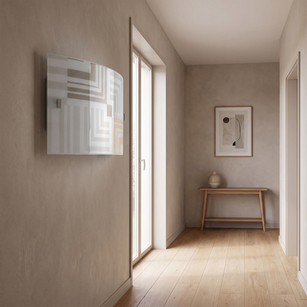 Rechteckige Wandleuchte mit dekorativem weißen Glas und...