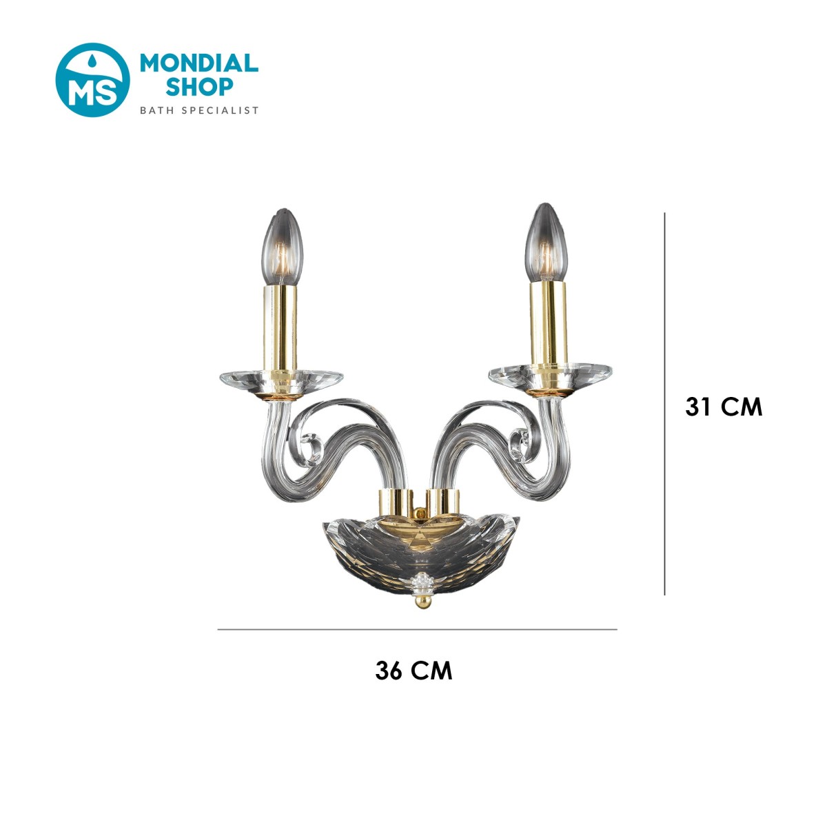 Applique murale classique en cristal 2xE14 | Mondialshop