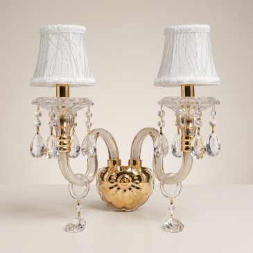 Zweiarmige Wandleuchte aus Gold und Kristall | Mondialshop