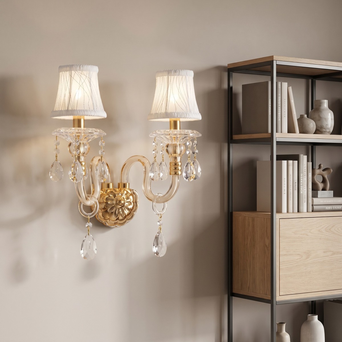 Lampada da Parete 2 Bracci Oro e Cristallo | Mondialshop