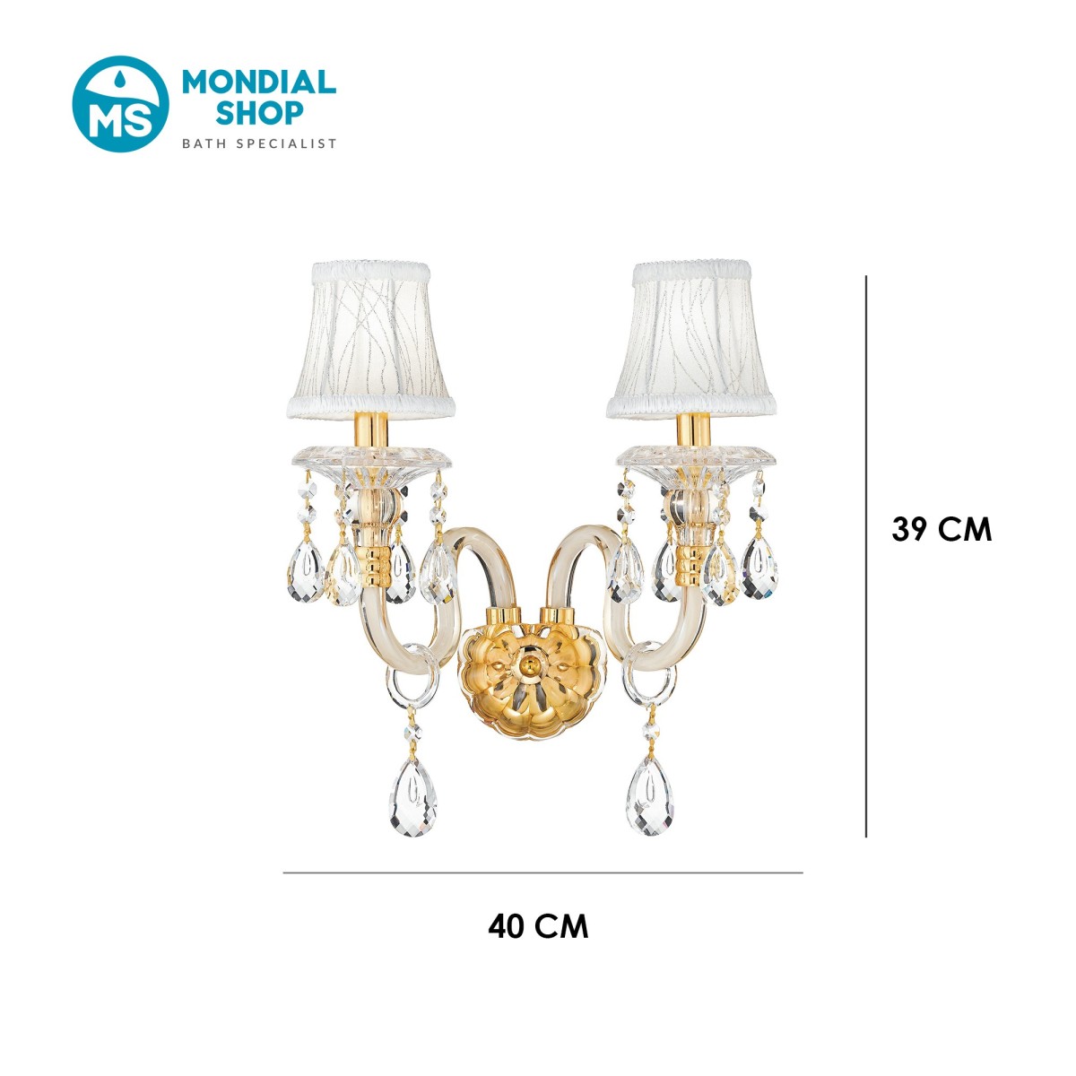 Lampada da Parete 2 Bracci Oro e Cristallo | Mondialshop