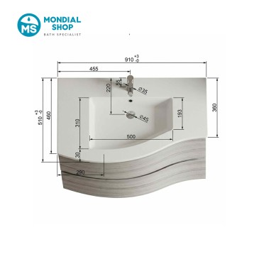 Mobile bagno sospeso bianco curvo 90cm OPEN