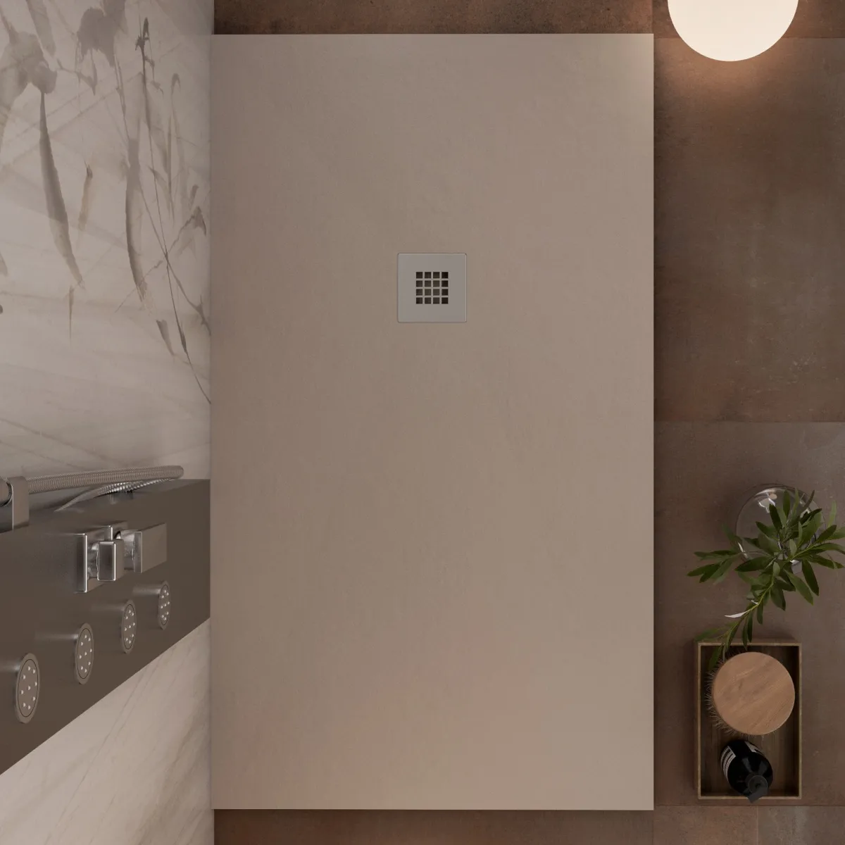 Receveur de douche en résine Dove Grey avec trou latéral...