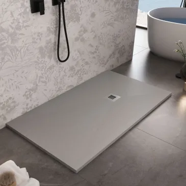 Receveur de douche en résine gris clair à trou latéral PLUS