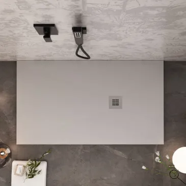 Receveur de douche en résine gris clair à trou latéral PLUS