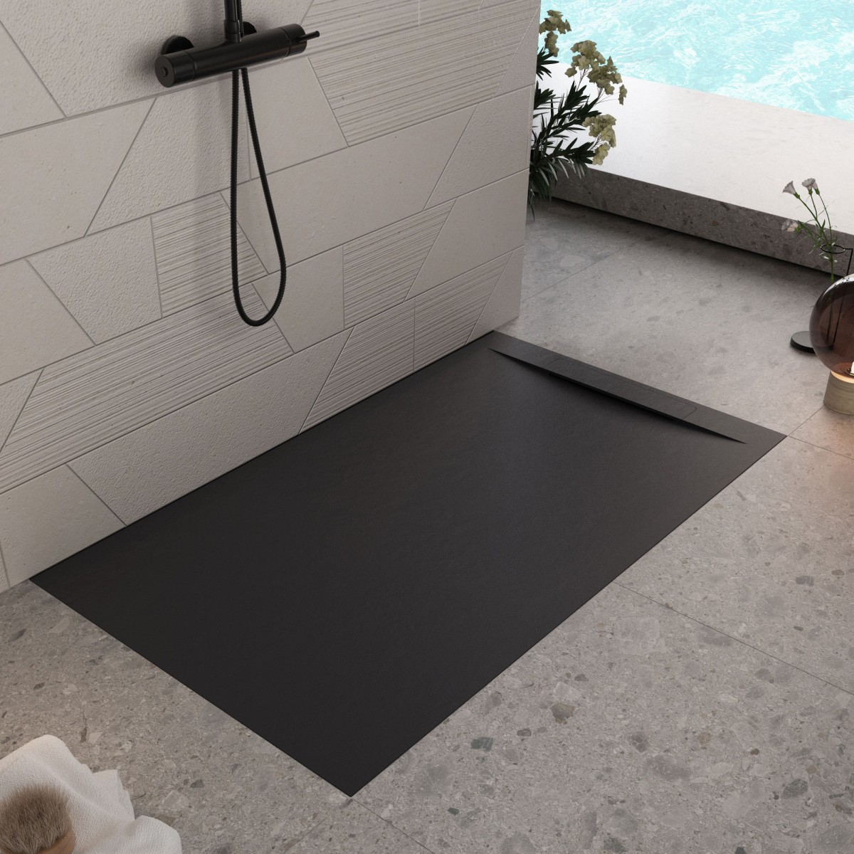 Receveur de douche en résine minérale noire | Vincent
