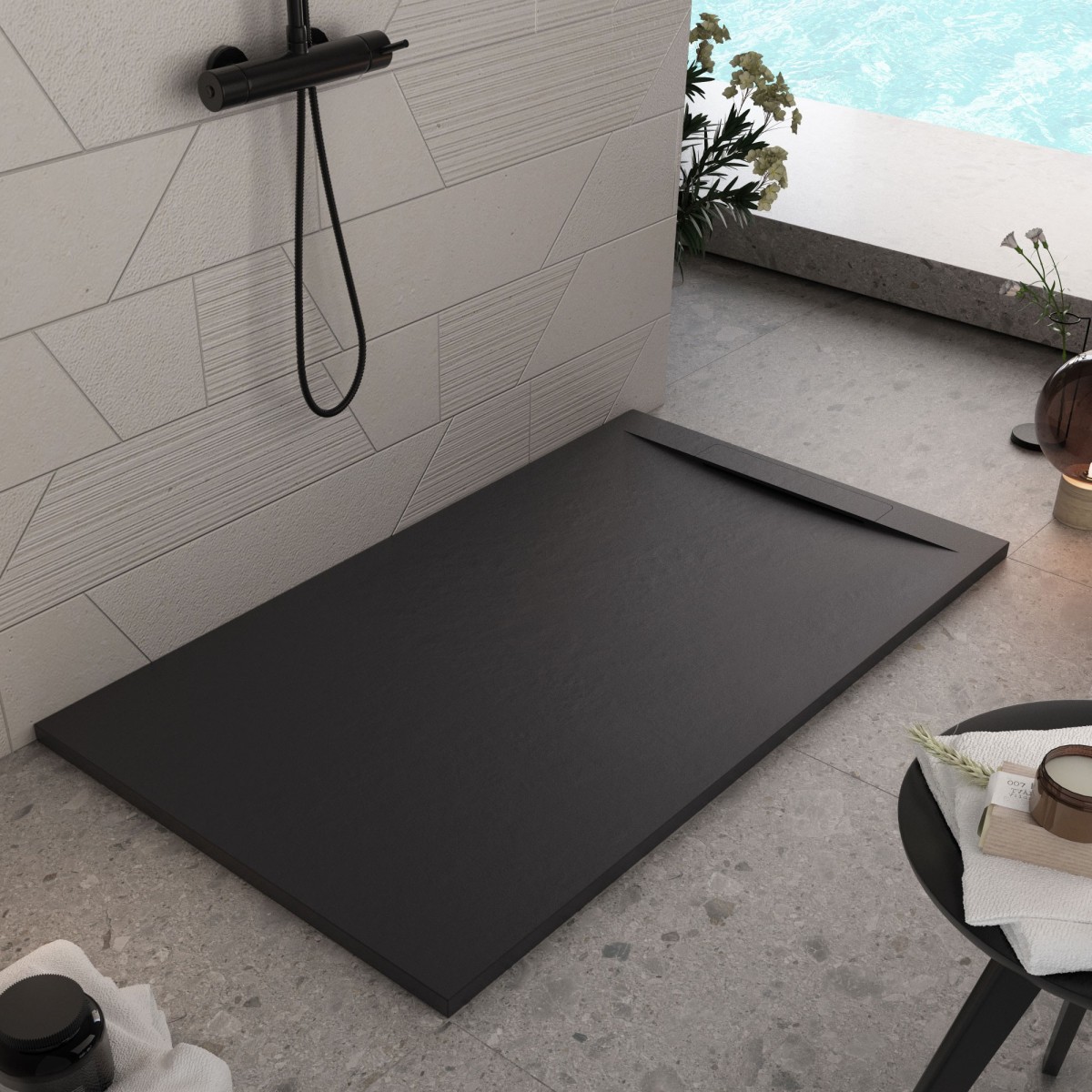Receveur de douche en résine minérale noire | Vincent