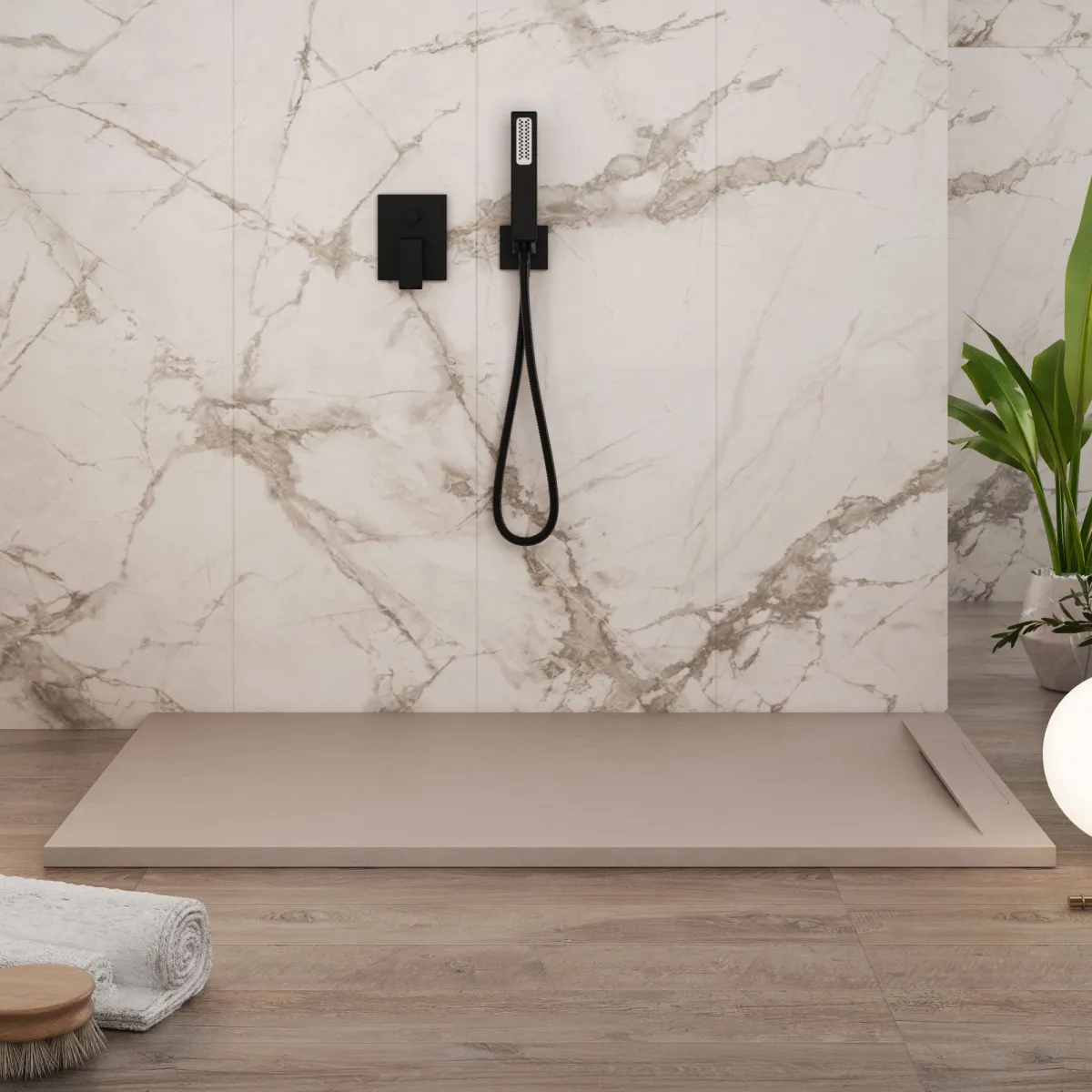 Receveur de douche en résine minérale sableuse | Vincent