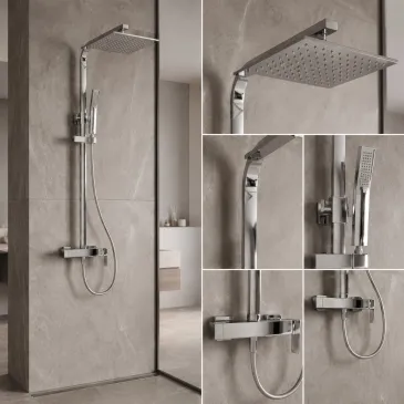 Colonna doccia quadrata con soffione 25x25 doccetta tutta inox FLEX