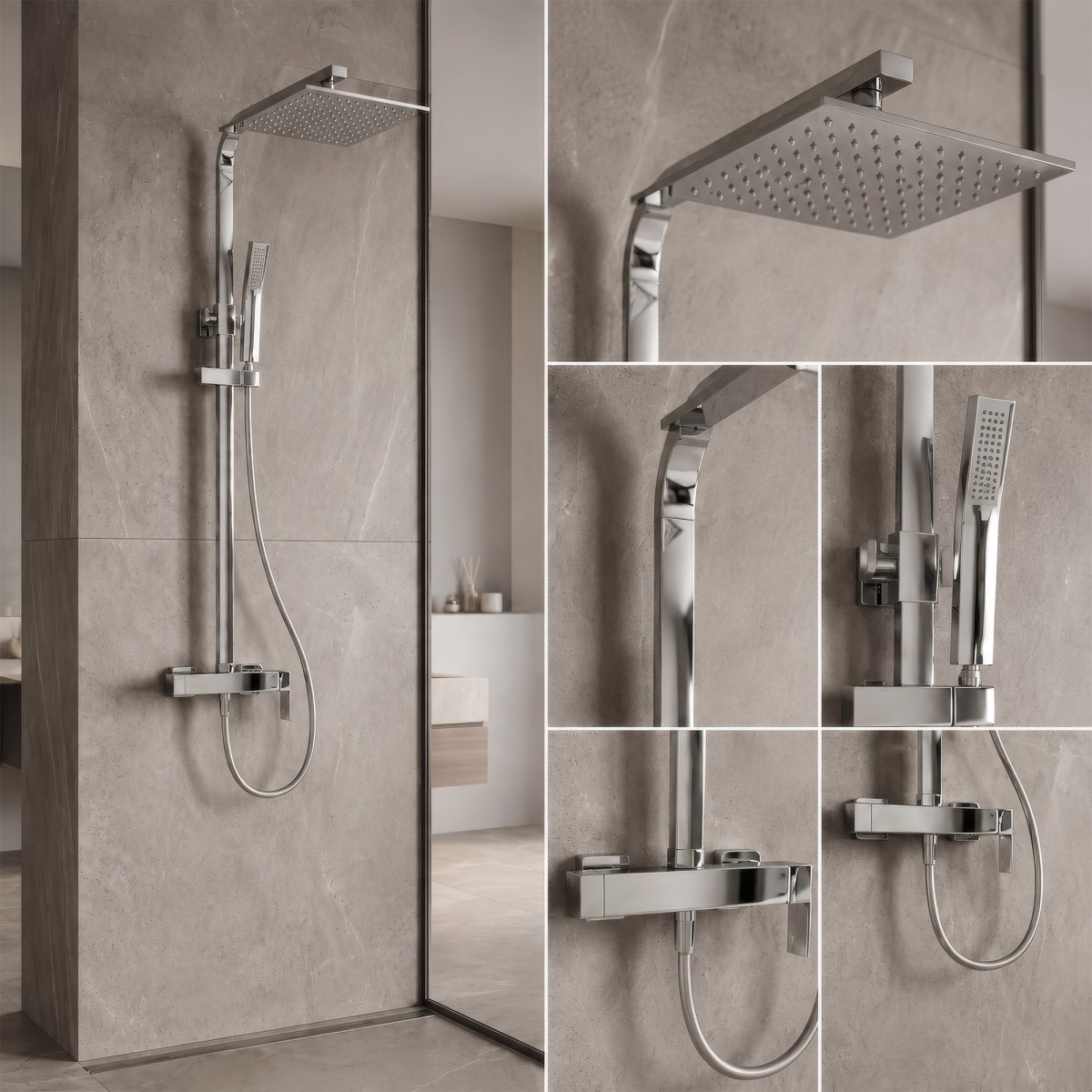 Colonna doccia quadrata con soffione 25x25 doccetta tutta...
