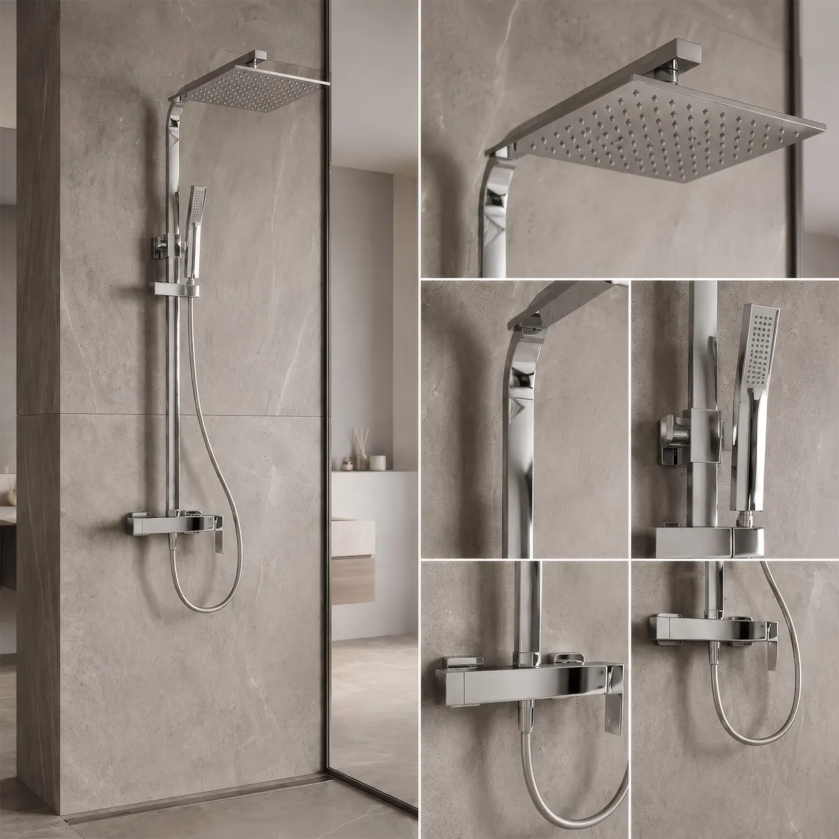 Colonna doccia quadrata con soffione 25x25 doccetta tutta...
