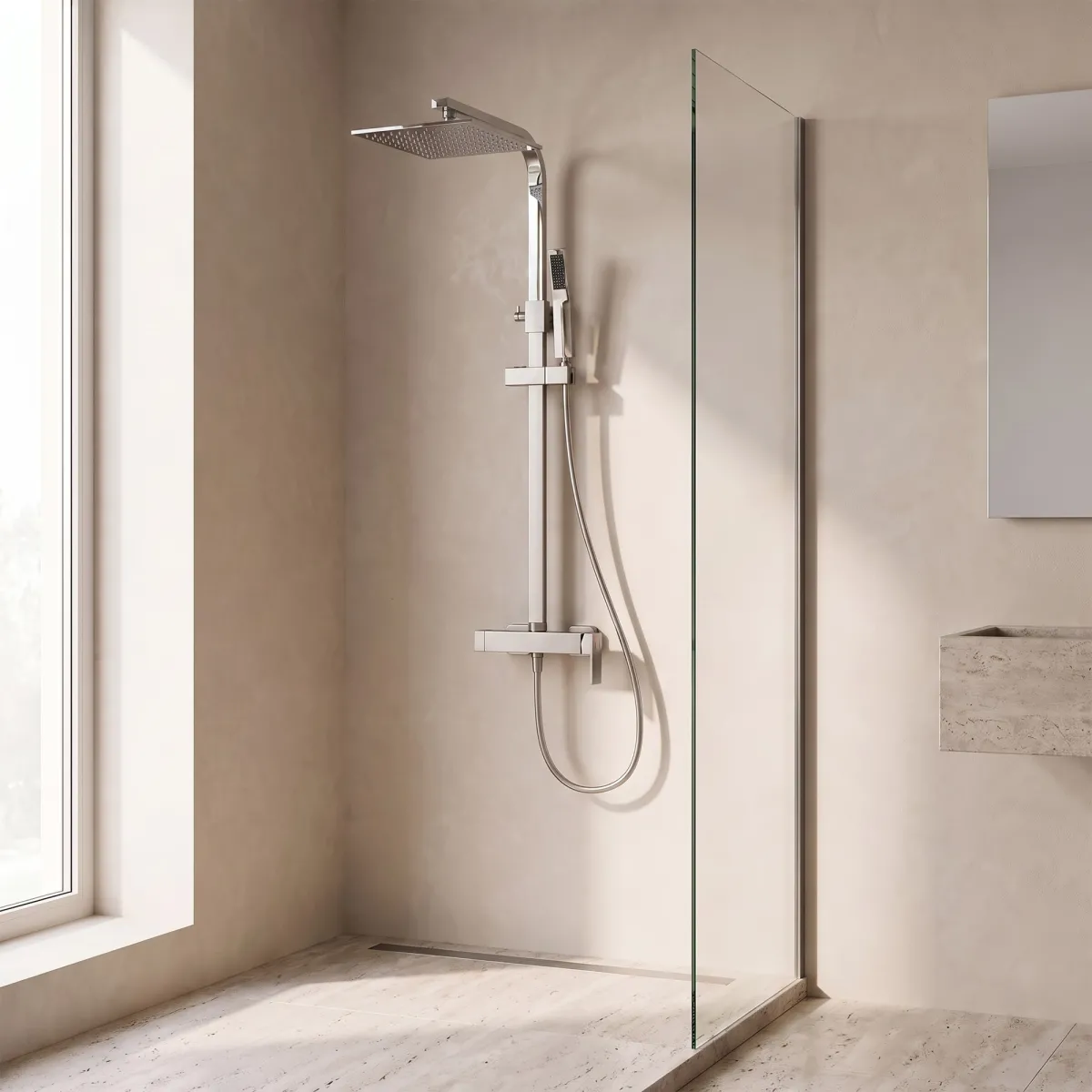 Colonna doccia quadrata con soffione 25x25 doccetta tutta...