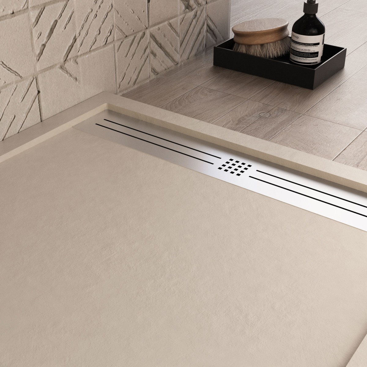Piatto doccia in resina crema foro laterale GRID