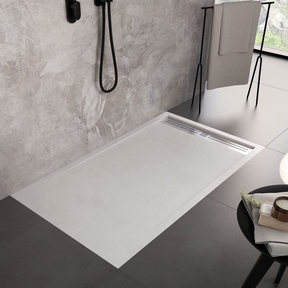 Piatto doccia in resina Bianco foro laterale GRID