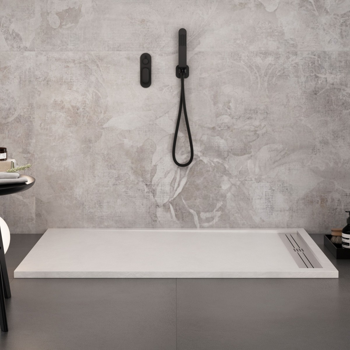 Piatto doccia in resina Bianco foro laterale GRID