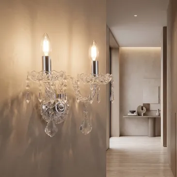 Lampe classique à 2 bras en cristal et chrome | Mondialshop