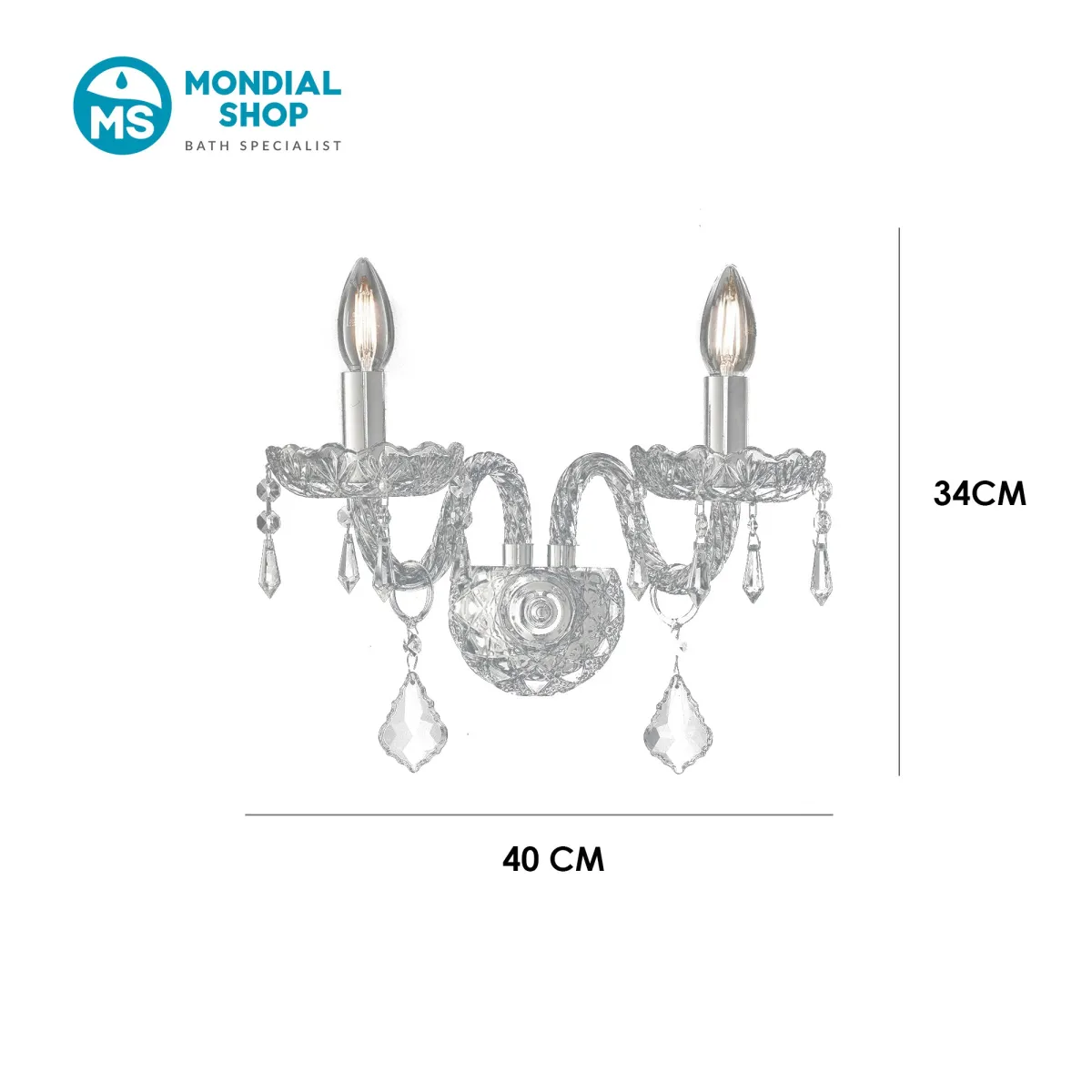 Klassische 2-armige Kristall- und Chromlampe | Mondialshop