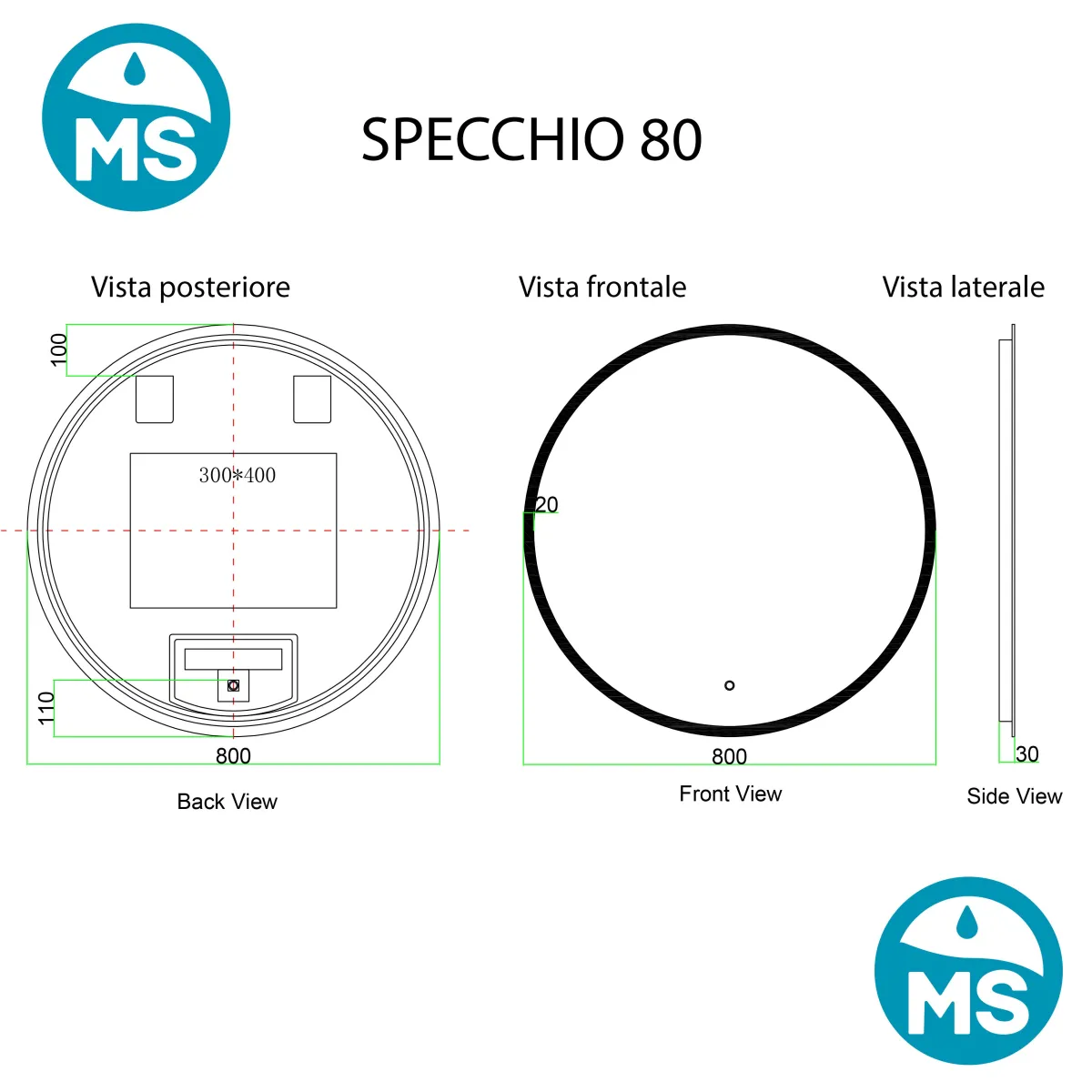 Specchio led retroilluminato anti appannamento Touch 3...