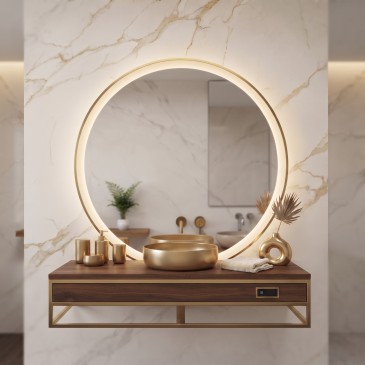 Miroir rond à LED avec commande tactile (CCT) doré ou noir | Mondialshop