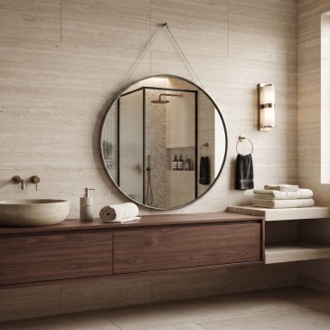 Specchio Bagno con Fascia in Pelle Diametro 70cm