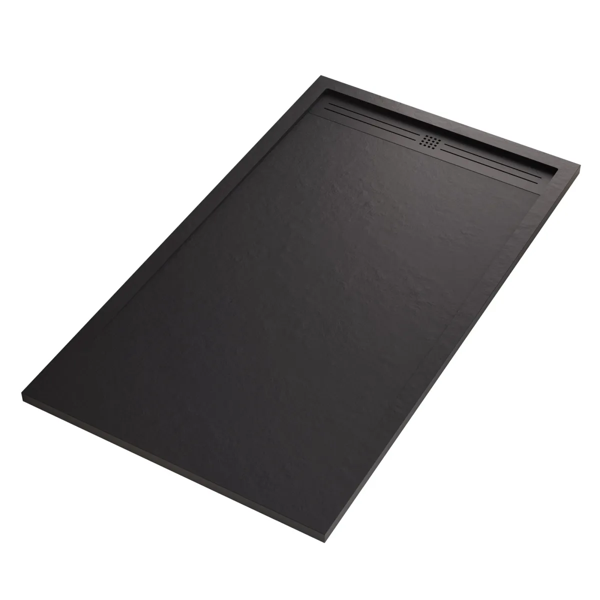 Receveur de douche en résine noire avec trou latéral GRID